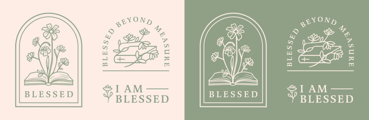I am blessed beyond measure manifesting affirmations quotes for Christian girls sticker template bundle pack. Floral bible elegant retro boho sage green aesthetic shirt design printable cut file.