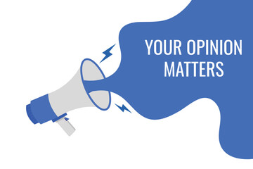 your opinion matters button, banner, label, template for website. your opinion matters text with colorful megaphone icon
