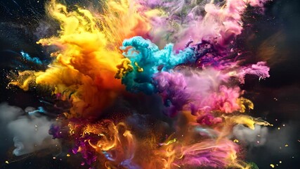 Colorful explosion of paint in water with dark background, abstract art. Creative vibrant art and color concept - Powered by Adobe