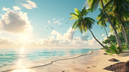 Obraz premium Tranquil Tropical Beach at Sunset