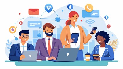 Embracing technology to drive business success. This image depicts business people using laptops and smartphones, highlighting the integration of technology into the workplace.