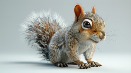 Obraz premium cute red squirrel scurrying alone on gray background stock photo sin royaltyfree