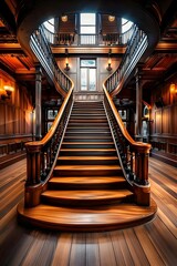 Obraz premium Elegant Wooden Staircase in a Historic Building.
