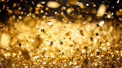 A cascade of golden confetti falling, creating a festive and celebratory atmosphere. Perfect for parties and celebrations.