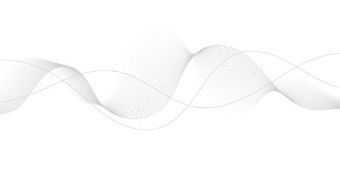 Gray  wave curve lines abstract background with flowing particles. Digital energy waves technology concept. Modern backdrop design for business, presentation, banner.