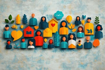 Social media community building, engaged followers, flat design illustration, No logo, No Trademark, No text, minimal concept with copy space for stock photo