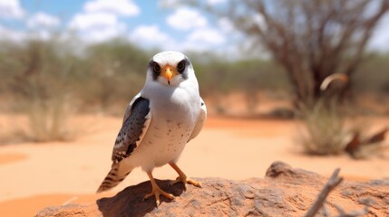 A White-Headed Falcon Perched on a Rock in the African Savanna