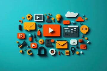 Online branding, building a digital presence, flat design illustration, No logo, No Trademark, No text, minimal concept with copy space for stock photo