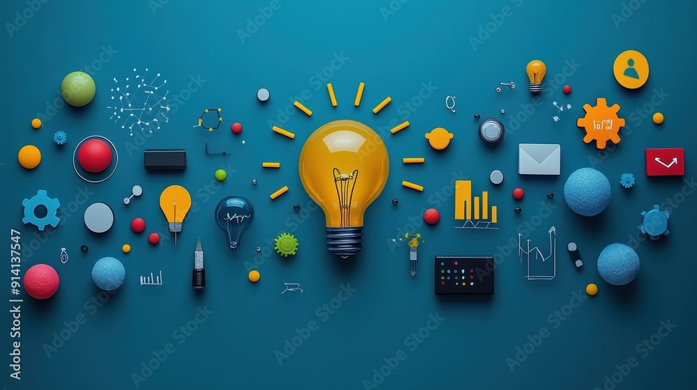 Wall mural digital marketing innovations, exploring new tools, flat design illustration, no logo, no trademark,