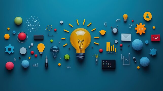 Digital marketing innovations, exploring new tools, flat design illustration, No logo, No Trademark, No text, minimal concept with copy space for stock photo