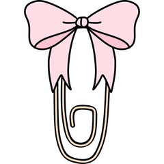 Retro groovy pastel coquette bow paperclip clipart Trendy cartoon doodle drawing back to school supplies art illustration