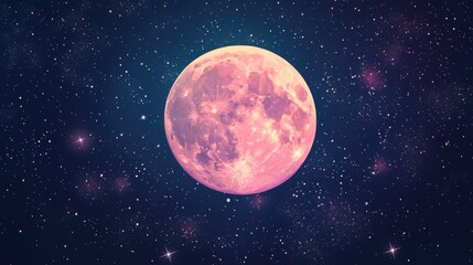 A stunning pink moon glowing brightly in a starry night sky, captivating the beauty of celestial wonders.
