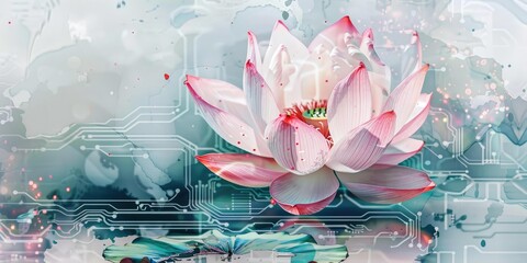 Pink lotus flower on a circuit board.