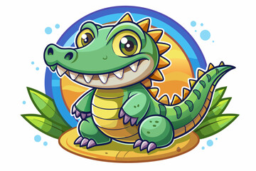 Cartoon Illustration of a Green Crocodile with a Smile