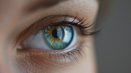 Close-up of a mesmerizing blue and green eye with exquisite detail, showcasing vibrant colors and delicate eyelashes.