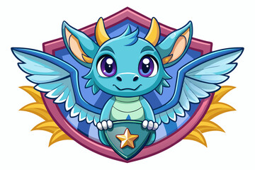 Obraz premium Cartoon Blue Dragon with Wings Holding Shield with Star