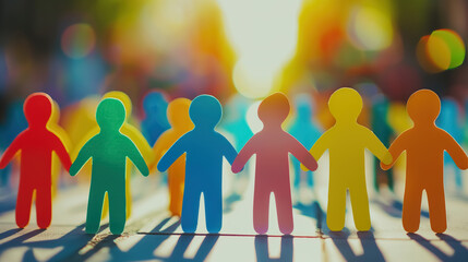 Colorful paper people figures standing in a row, representing a diverse group of friends or community members