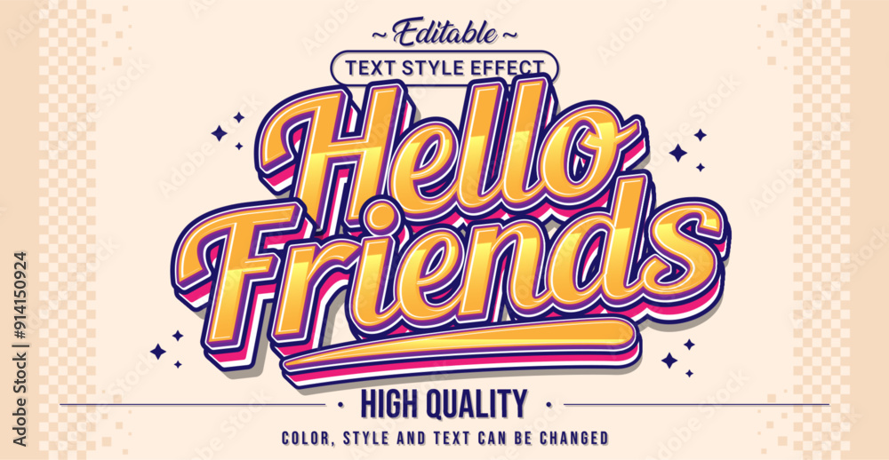 Poster Editable text style effect - Hello Friends text style theme.