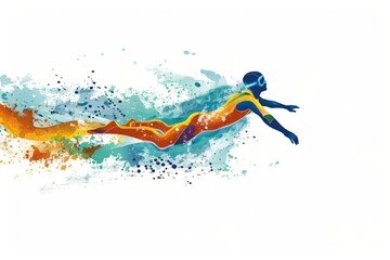 A stylized illustration of a diver in mid-air, gracefully plunging into the water during an Olympic event. The image captures the dynamic movement and athleticism of the diver.