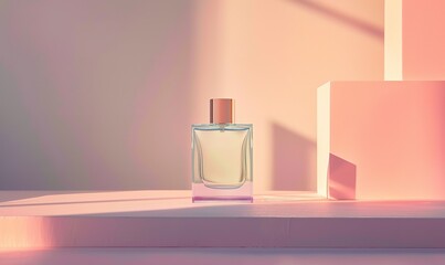 A mockup of a simple, sophisticated perfume bottle. chic poster for a parfumerie, Generative AI.