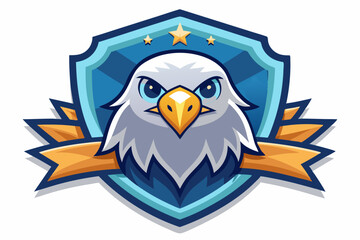 Obraz premium Cartoon Bald Eagle Mascot in a Blue Shield with Stars and Banner