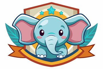 Obraz premium Cartoon Elephant with Shield, Stars, and Leaves