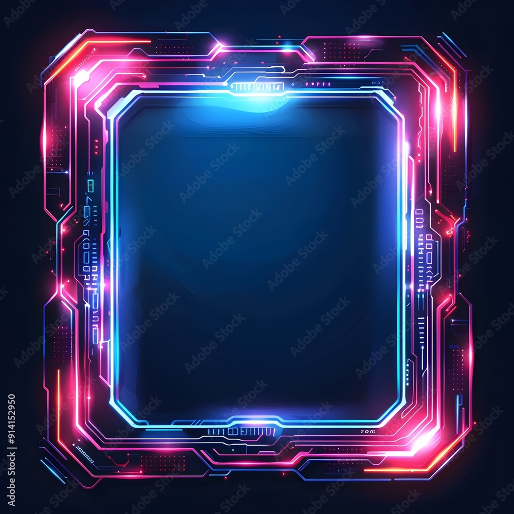 Poster futuristic neon tech frame with circuit patterns on dark background sleek and modern concept with co