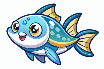 Cute Cartoon Blue Fish with Yellow Fins and Spots