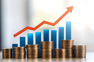 Stock funding or money saving graph with coins stack background. Generative Ai.