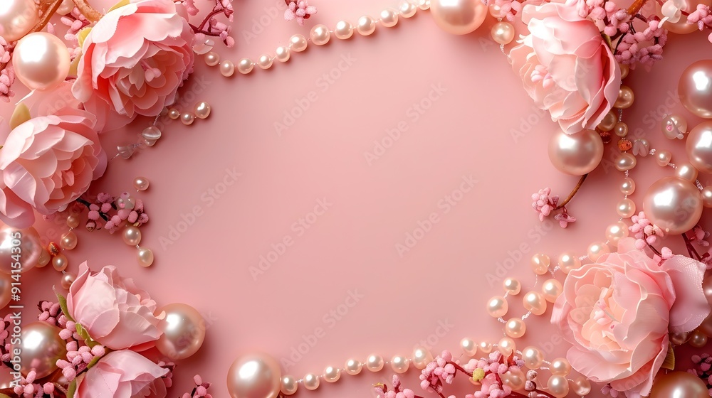 Canvas Prints Elegant Pearl Frame with Delicate Floral Designs on Soft Pastel Backdrop