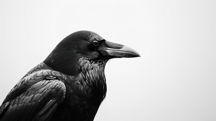 Naklejka premium An intelligent gaze and sleek plumage are displayed in this profile of a carrion crow on a white background.&nbsp;conceptual nature photography, animal portraits, Generative AI.