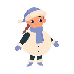 Girl Character in Snowman Costume Celebrate Christmas Holiday at Winter Vector Illustration