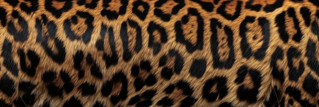 A close up of a leopard print fabric. The pattern is very detailed and the colors are rich and bold. Concept of luxury and sophistication, as well as a connection to the wild and untamed