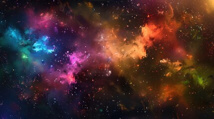 Naklejka premium A vibrant and colorful cosmic scene filled with swirling nebulae and twinkling stars, capturing the beauty of space.