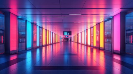 Neon Lights in a Modern Subway Tunnel
