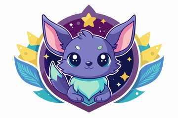 Cute Purple Cartoon Fox with Large Eyes Against a Starry Night Sky