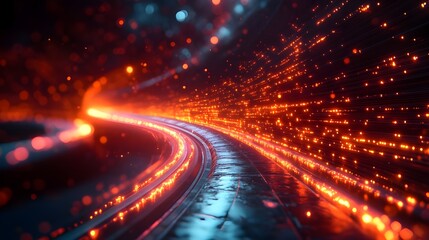 Fototapeta premium illustration image for write article online of fiber optic transaction data on internet network. Generative AI