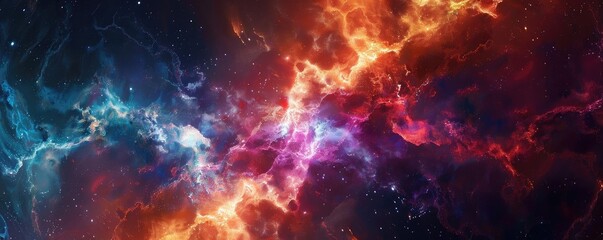 Fototapeta premium A vibrant cosmic scene showcasing colorful nebulas and swirling gases in deep space, perfect for any astronomical theme.