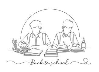 continuous one line drawing for student getting ready studying back to school greetings black outline editable stroke width