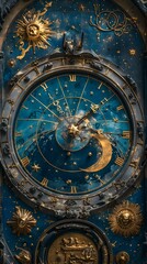 Obraz premium Ornate Celestial Clock with Zodiac Signs and Cosmic Cycle of Time