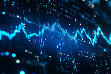 An abstract digital background banner featuring stock exchange elements, highlighted by connecting data points in blue and black colors