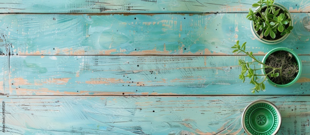 Aufkleber A rustic green mint wood setting with copy space image