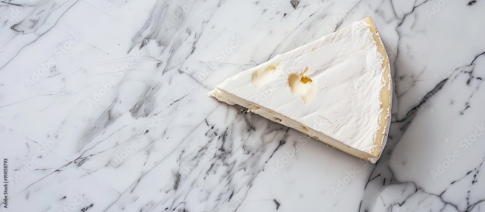 Poster White background with copy space image isolated presents a marble cheese slice