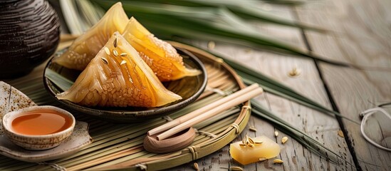 Zongzi a sweet rice dumpling enjoyed during the Dragon Boat Festival typically filled with honey or sugar ideal for copy space image