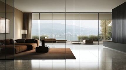 A sleek, full-length mirror reflecting a minimalist room with modern decor, capturing the essence of contemporary living.