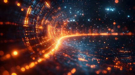 Fototapeta premium illustration image for write article online of fiber optic transaction data on internet network. Generative AI