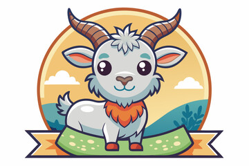 Obraz premium Cartoon Illustration of a Cute Goat with Horns and a Banner