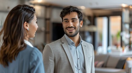 Engaging Business Conversation Between Two Professionals in Modern Office Space During Daytime