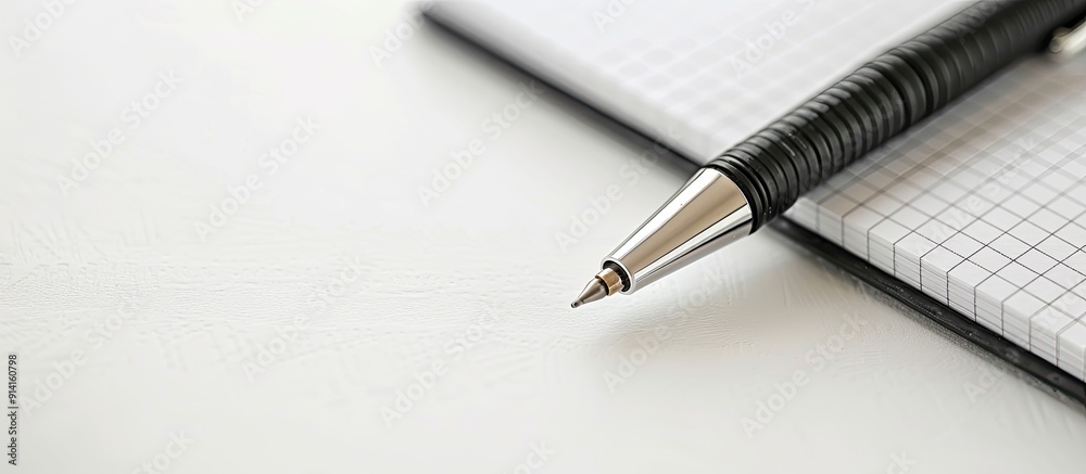 Poster pen and notebook with a selective focus on a white background for copy space image