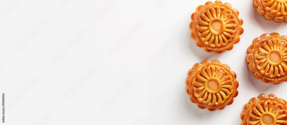 Aufkleber Top view of a mooncake on a white background with copy space image